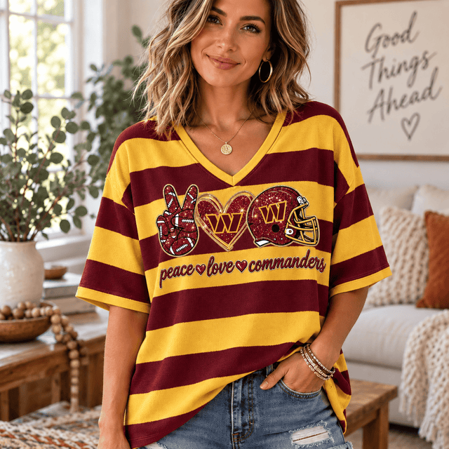 [SPECIAL OFFER] NEW CUSTOMIZED NFL12 WTC WASHINGTON COMMANDERS WOMEN'S HEART V-NECK LONG SLEEVE SHIRT