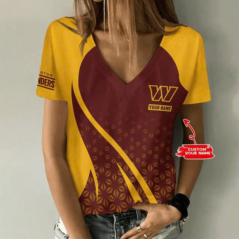 [SPECIAL OFFER] NEW CUSTOMIZED NFL12 WTC WASHINGTON COMMANDERS V-NECK FEMALE SHIRT