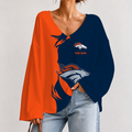 [SPECIAL OFFER] NEW CUSTOMIZED NFL13 DVB DENVER BRONCOS V NECK LONG SLEEVED CROP TOP