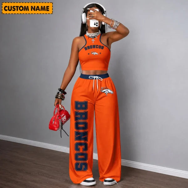 [SPECIAL OFFER] NEW CUSTOMIZED NFL13 DVB DENVER BRONCOS WOMEN'S CROP TOP & LONGPANTS SET