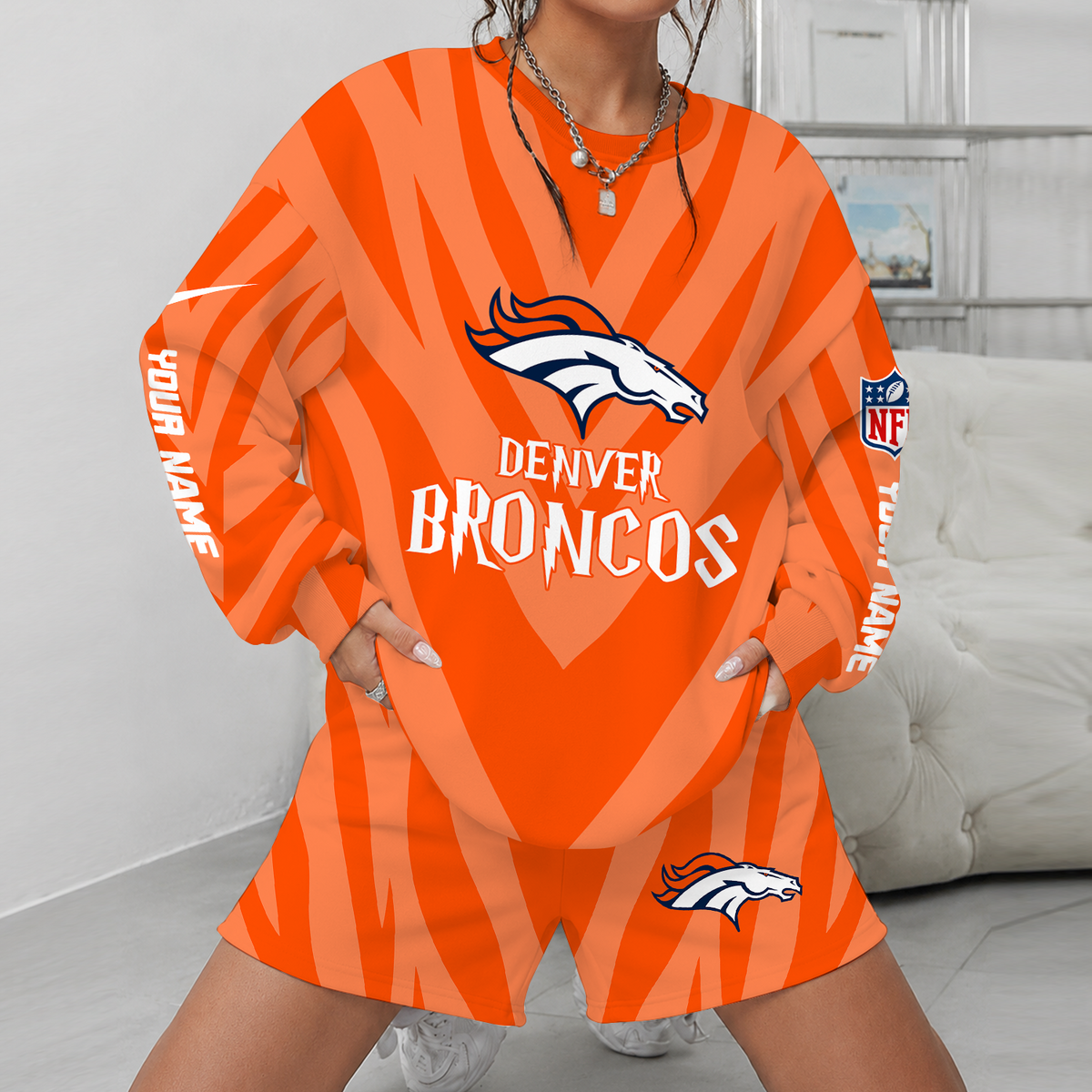 [SPECIAL OFFER] NEW CUSTOMIZED NFL13 DVB DENVER BRONCOS UNISEX SWEATSHIRT & SHORTS SET