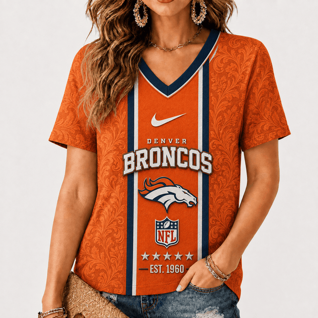 [SPECIAL OFFER] NEW CUSTOMIZED NFL13 DVB DENVER BRONCOS V-NECK FEMALE SHIRT