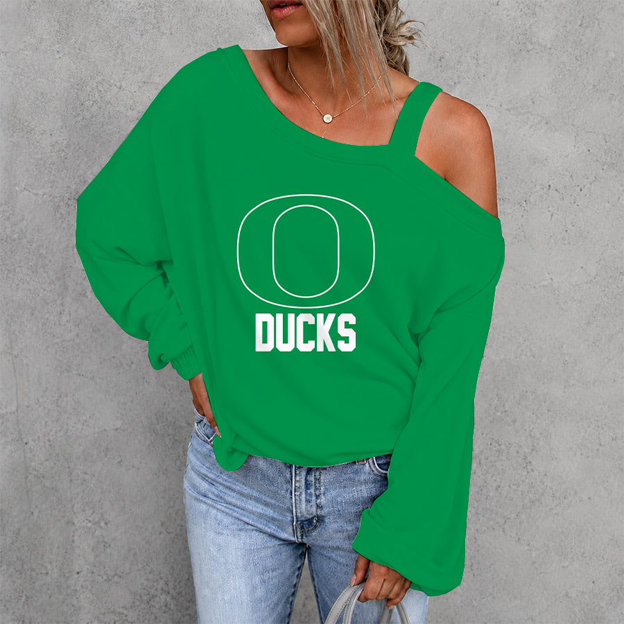 [FAN FAVORITE] NEW CUSTOMIZED NCAA FBS14 OGD OREGON DUCKS WOMEN'S OFF-SHOULDER LONG SLEEVE SHIRT