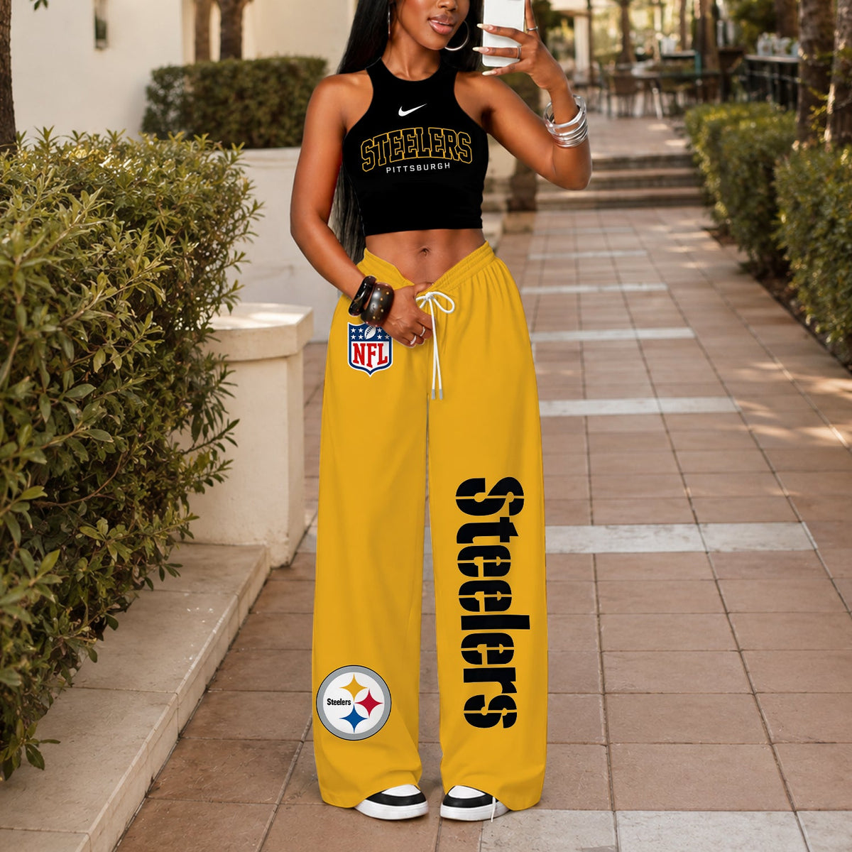 [SPECIAL OFFER] NEW CUSTOMIZED NFL14 PSB PITTSBURGH STEELERS WOMEN'S CROP TOP & LONGPANTS SET
