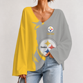 [SPECIAL OFFER] NEW CUSTOMIZED NFL14 PSB PITTSBURGH STEELERS V NECK LONG SLEEVED CROP TOP