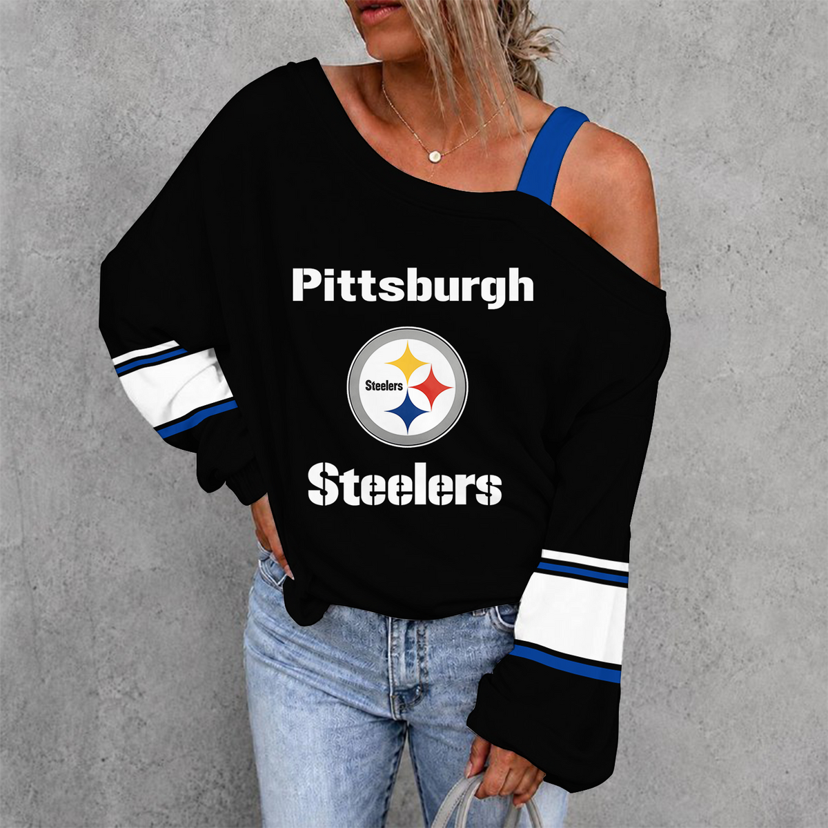 [SPECIAL OFFER] NEW CUSTOMIZED NFL14 PSB PITTSBURGH STEELERS WOMEN'S OFF-SHOULDER LONG SLEEVE SHIRT