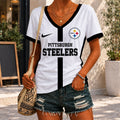 [SPECIAL OFFER] NEW CUSTOMIZED NFL14 PSB PITTSBURGH STEELERS V-NECK FEMALE SHIRT