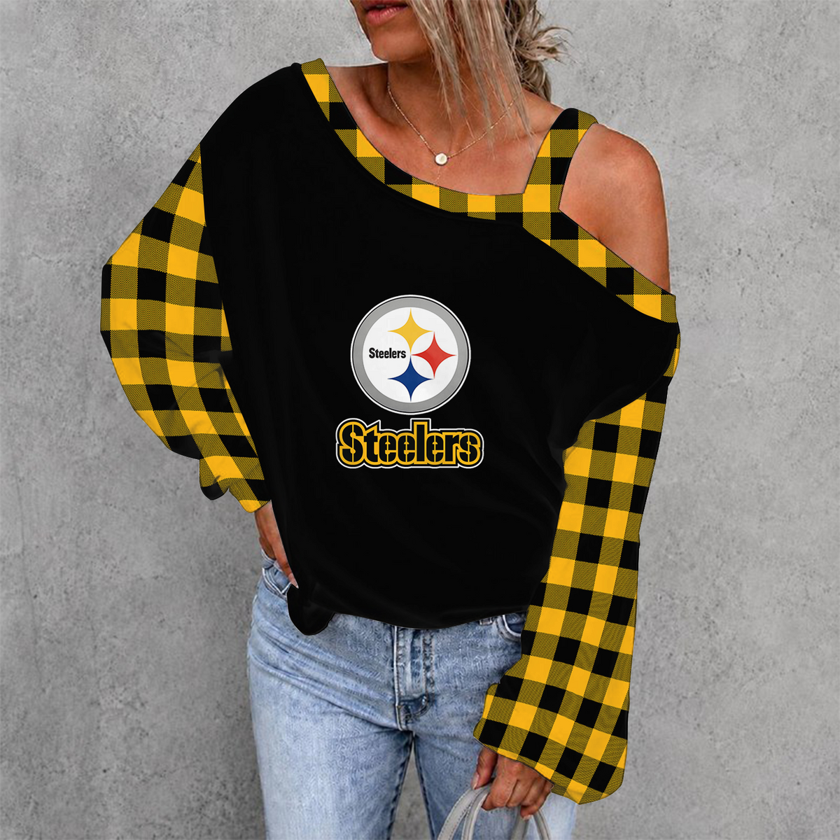 [SPECIAL OFFER] NEW CUSTOMIZED NFL14 PSB PITTSBURGH STEELERS WOMEN'S OFF-SHOULDER LONG SLEEVE SHIRT
