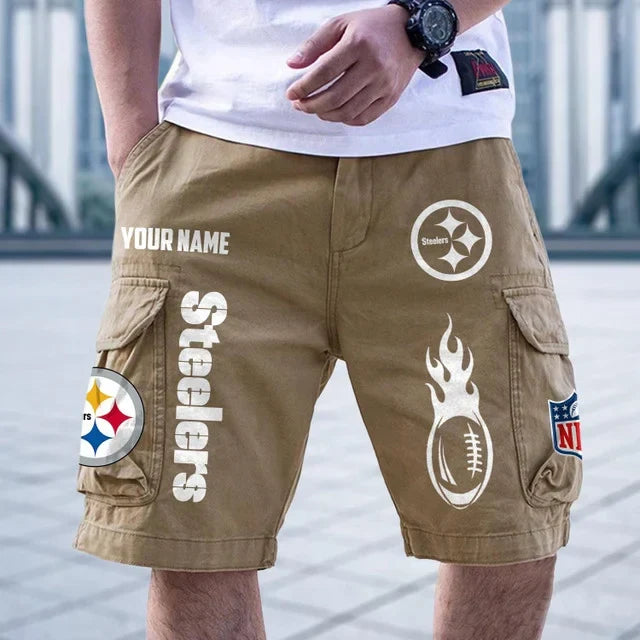 [SPECIAL OFFER] NEW CUSTOMIZED NFL14 PSB PITTSBURGH STEELERS CARGO SHORTS