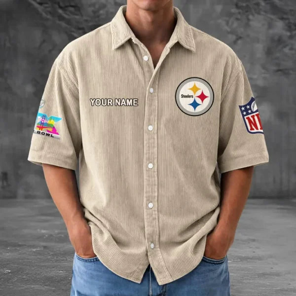 [SPECIAL OFFER] NEW CUSTOMIZED NFL14 PSB PITTSBURGH STEELERS SEERSUCKER BUTTON SHIRT