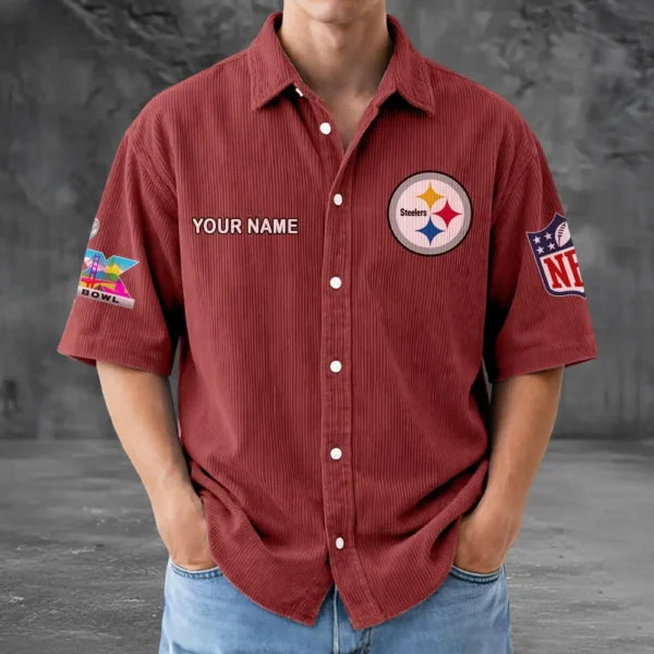[SPECIAL OFFER] NEW CUSTOMIZED NFL14 PSB PITTSBURGH STEELERS SEERSUCKER BUTTON SHIRT