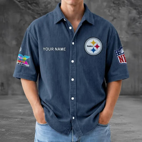 [SPECIAL OFFER] NEW CUSTOMIZED NFL14 PSB PITTSBURGH STEELERS SEERSUCKER BUTTON SHIRT