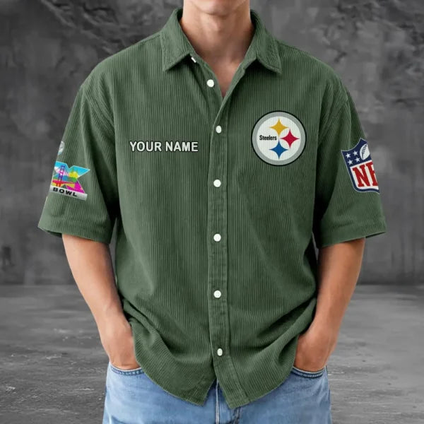 [SPECIAL OFFER] NEW CUSTOMIZED NFL14 PSB PITTSBURGH STEELERS SEERSUCKER BUTTON SHIRT