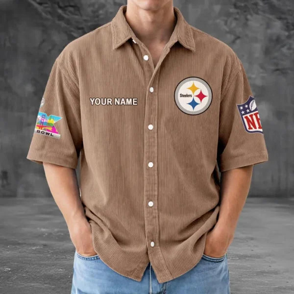 [SPECIAL OFFER] NEW CUSTOMIZED NFL14 PSB PITTSBURGH STEELERS SEERSUCKER BUTTON SHIRT