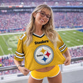 [SPECIAL OFFER] NEW CUSTOMIZED NFL14 PSB PITTSBURGH STEELERS V-NECK JERSEY CROP TOP
