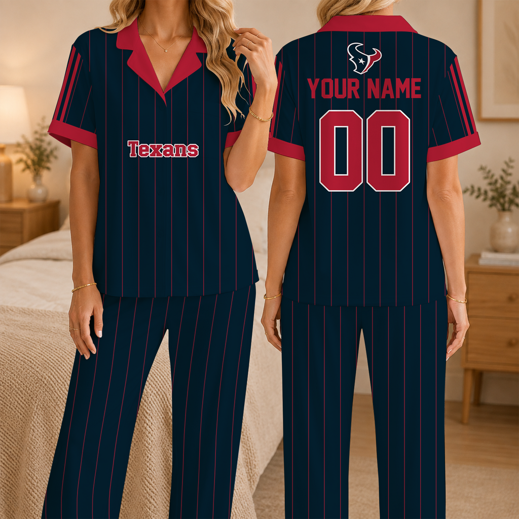 [SPECIAL OFFER] NEW CUSTOMIZED NFL15 HTT HOUSTON TEXANS SHORT SLEEVE & LONG PANTS PAJAMAS SET