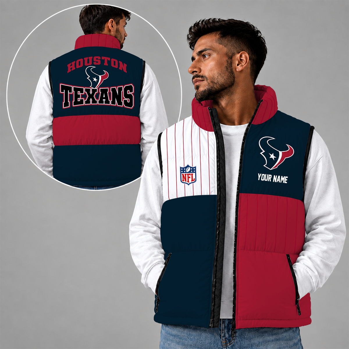 [SPECIAL OFFER] NEW CUSTOMIZED NFL15 HTT HOUSTON TEXANS SLEEVELESS PUFFER VEST