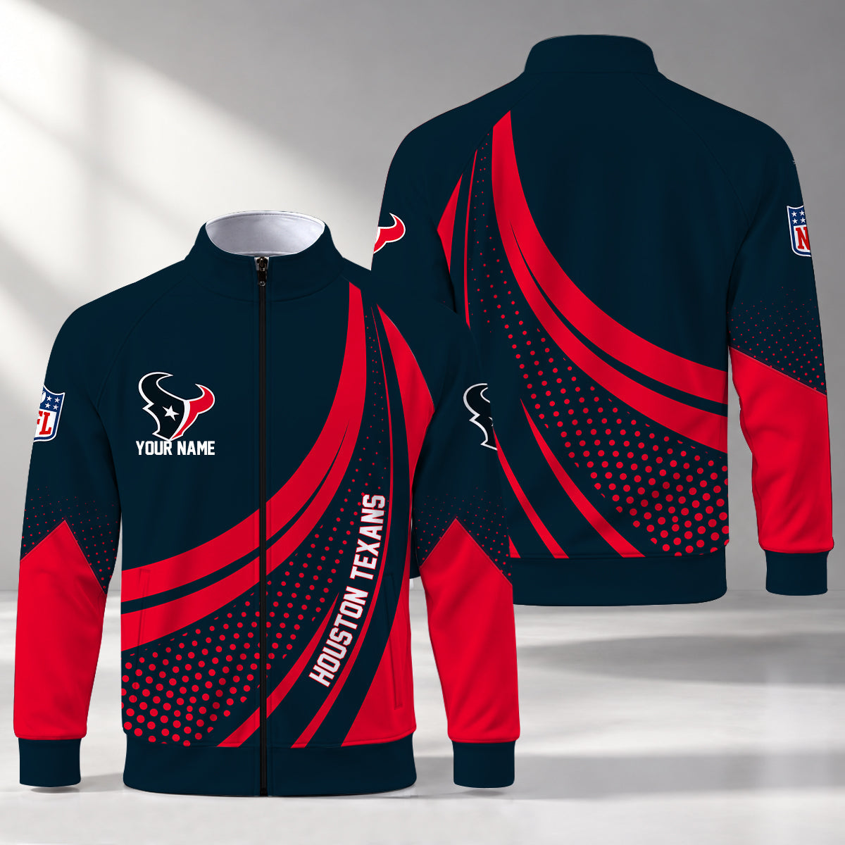 [SPECIAL OFFER] NEW CUSTOMIZED NFL15 HTT HOUSTON TEXANS STAND COLLAR JACKET
