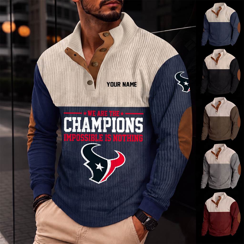 [SPECIAL OFFER] NEW CUSTOMIZED NFL15 HTT HOUSTON TEXANS BUTTON SWEATSHIRTS STAND COLLAR