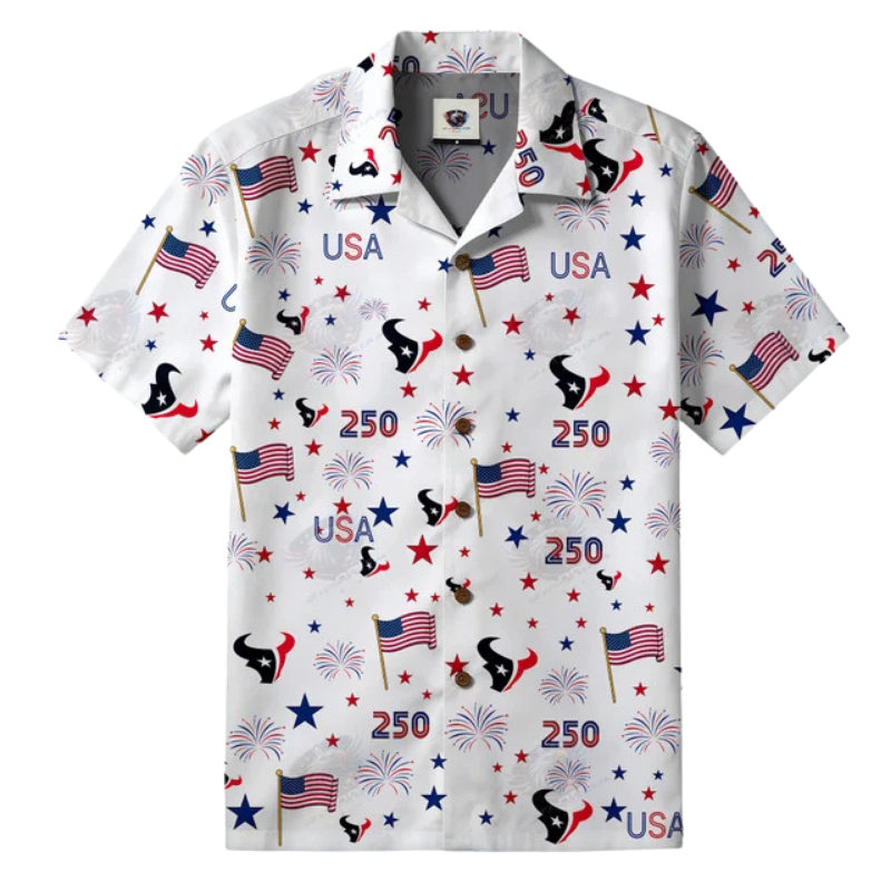 [SPECIAL OFFER] NEW CUSTOMIZED NFL15 HTT HOUSTON TEXANS PATRIOTIC 250 USA HAWAIIAN SHIRT