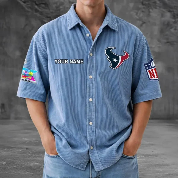 [SPECIAL OFFER] NEW CUSTOMIZED NFL15 HTT HOUSTON TEXANS SEERSUCKER BUTTON SHIRT