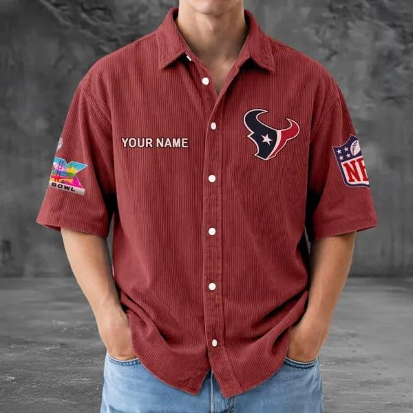 [SPECIAL OFFER] NEW CUSTOMIZED NFL15 HTT HOUSTON TEXANS SEERSUCKER BUTTON SHIRT