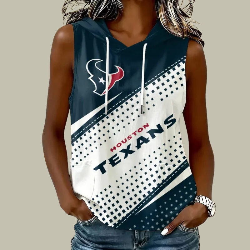 [SPECIAL OFFER] NEW CUSTOMIZED NFL15 HTT HOUSTON TEXANS WOMEN'S SLEEVELESS HOODED POCKET TANK TOP
