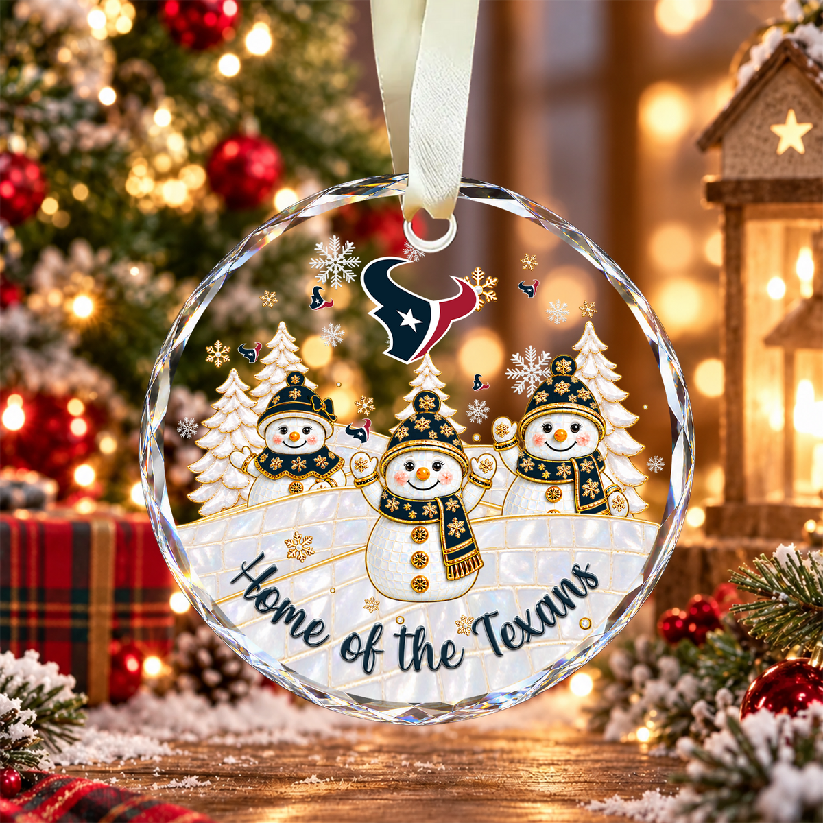 [SPECIAL OFFER] NEW CUSTOMIZED NFL15 HTT HOUSTON TEXANS ROUND GLASS ORNAMENT