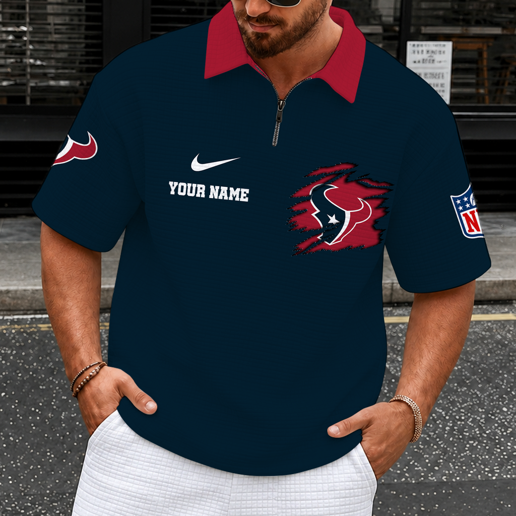 [SPECIAL OFFER] NEW CUSTOMIZED NFL15 HTT HOUSTON TEXANS QUARTER-ZIP POLO SHIRT