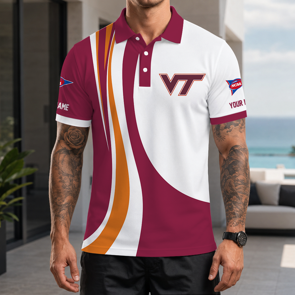 [FAN FAVORITE] NEW CUSTOMIZED NCAA FBS15 VTH VIRGINIA TECH HOKIES POLO SHIRT
