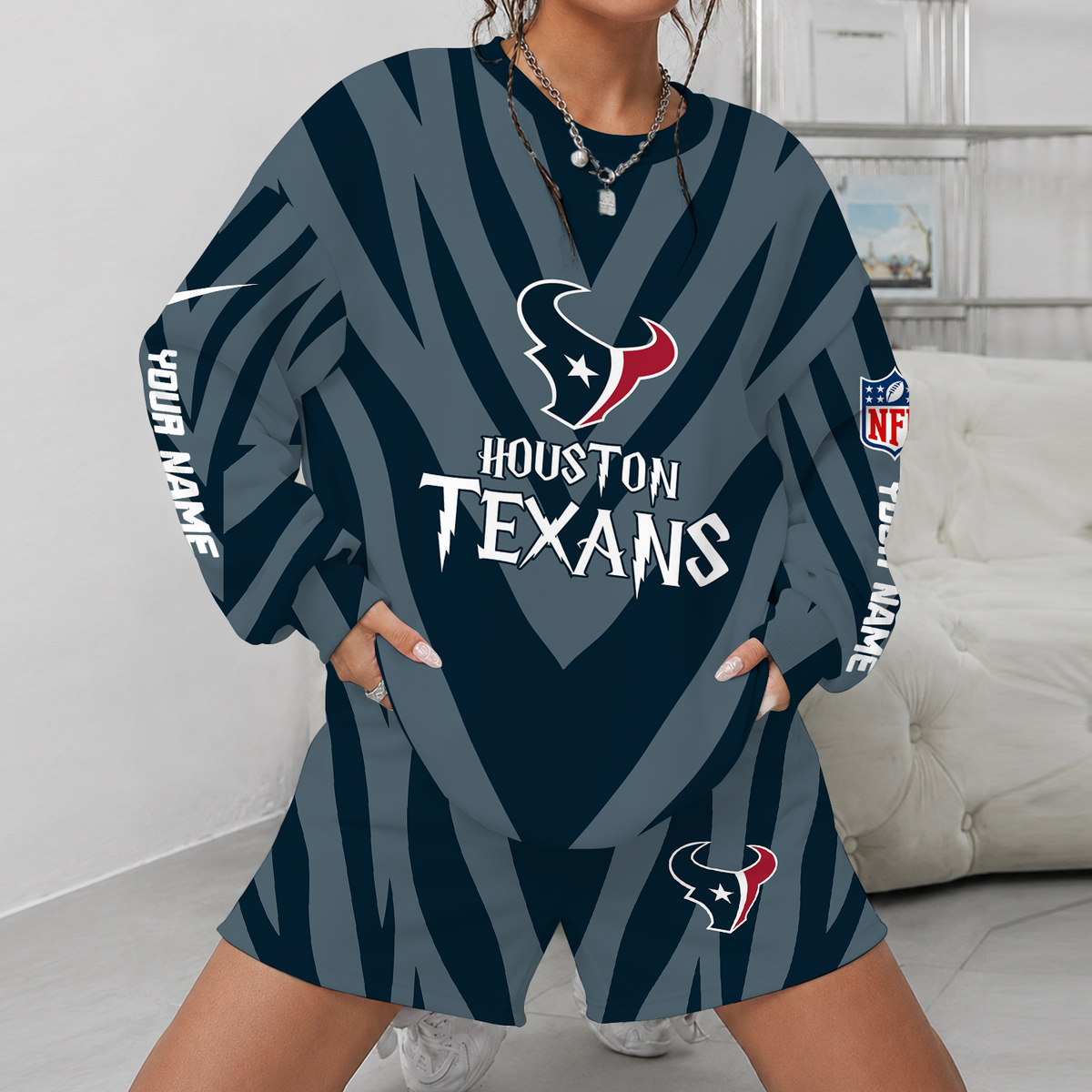 [SPECIAL OFFER] NEW CUSTOMIZED NFL15 HTT HOUSTON TEXANS UNISEX SWEATSHIRT & SHORTS SET