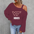 [FAN FAVORITE] NEW CUSTOMIZED NCAA FBS15 VTH VIRGINIA TECH HOKIES WOMEN'S OFF-SHOULDER LONG SLEEVE SHIRT