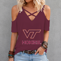 [FAN FAVORITE] NEW CUSTOMIZED NCAA FBS15 VTH VIRGINIA TECH HOKIES CRISS CROSS V-NECK TOP