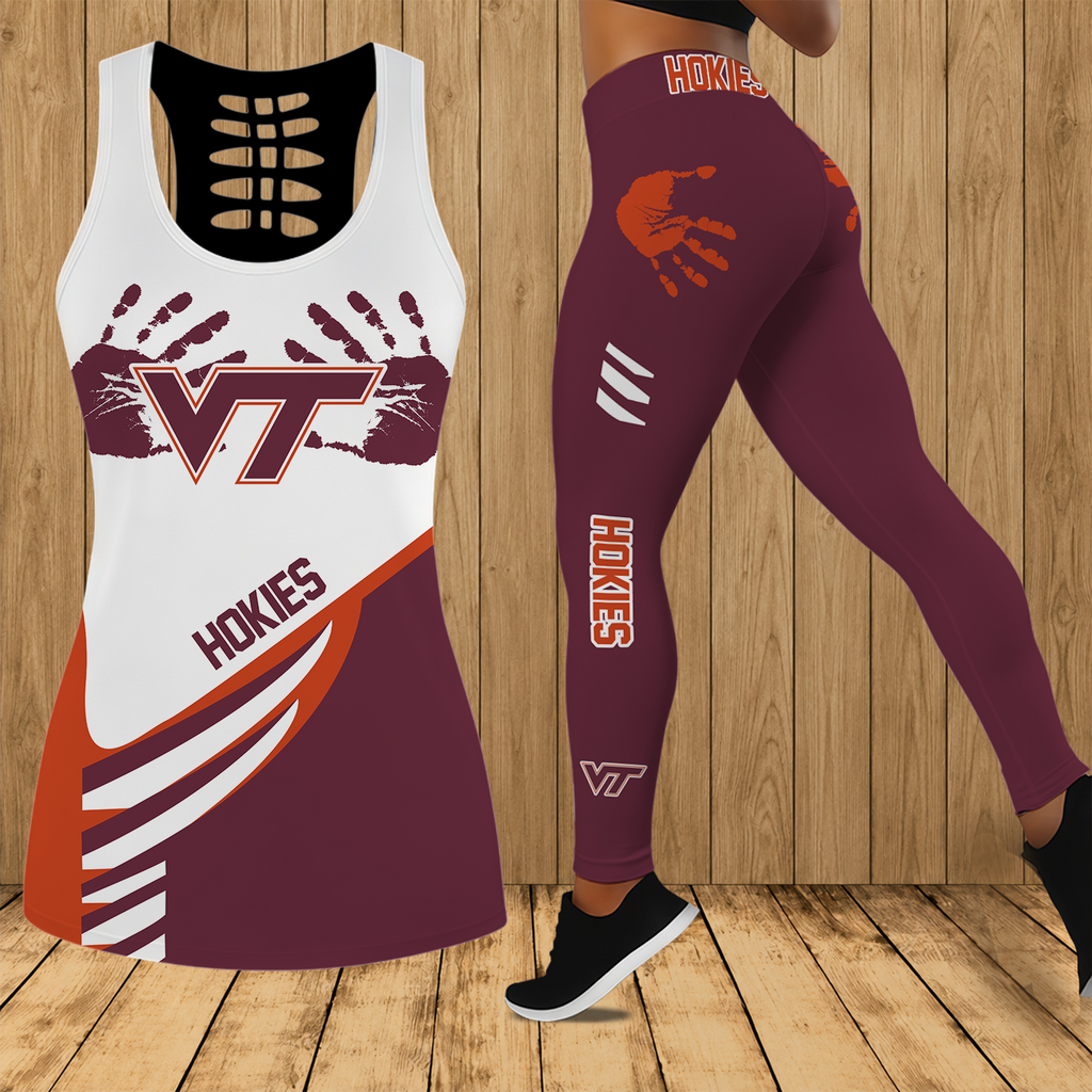 [FAN FAVORITE] NEW CUSTOMIZED NCAA FBS15 VTH VIRGINIA TECH HOKIES HOLLOW TANK TOP & LEGGINGS SET