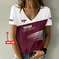 [FAN FAVORITE] NEW CUSTOMIZED NCAA FBS15 VTH VIRGINIA TECH HOKIES V-NECK FEMALE SHIRT