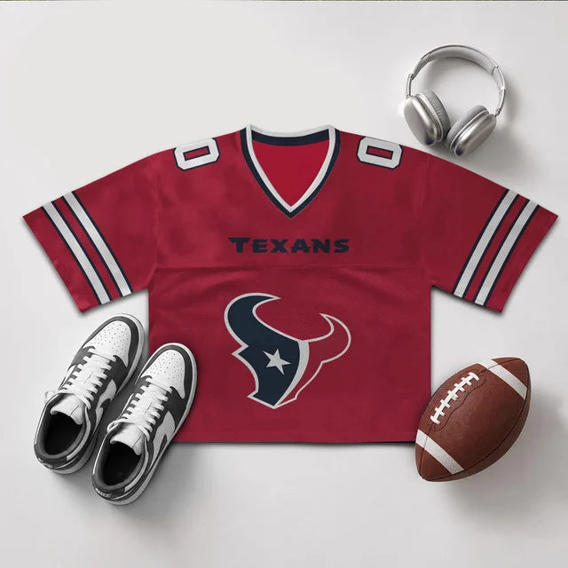 [SPECIAL OFFER] NEW CUSTOMIZED NFL15 HTT HOUSTON TEXANS V-NECK JERSEY CROP TOP