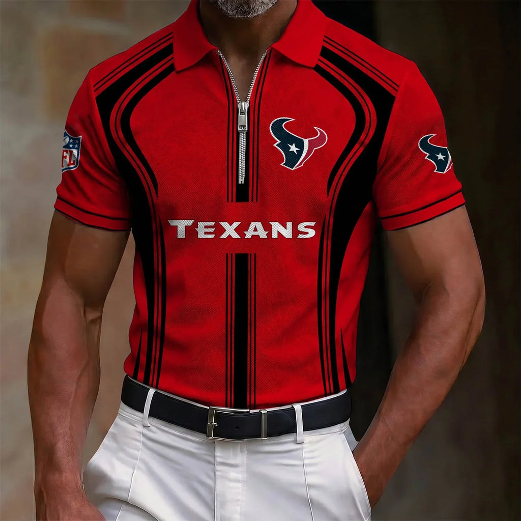 [SPECIAL OFFER] NEW CUSTOMIZED NFL15 HTT HOUSTON TEXANS ZIP POLO SHIRT