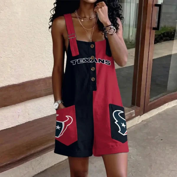 [SPECIAL OFFER] NEW CUSTOMIZED NFL15 HTT HOUSTON TEXANS WOMEN'S HIGH-WAISTED SHORTS OVERALLS