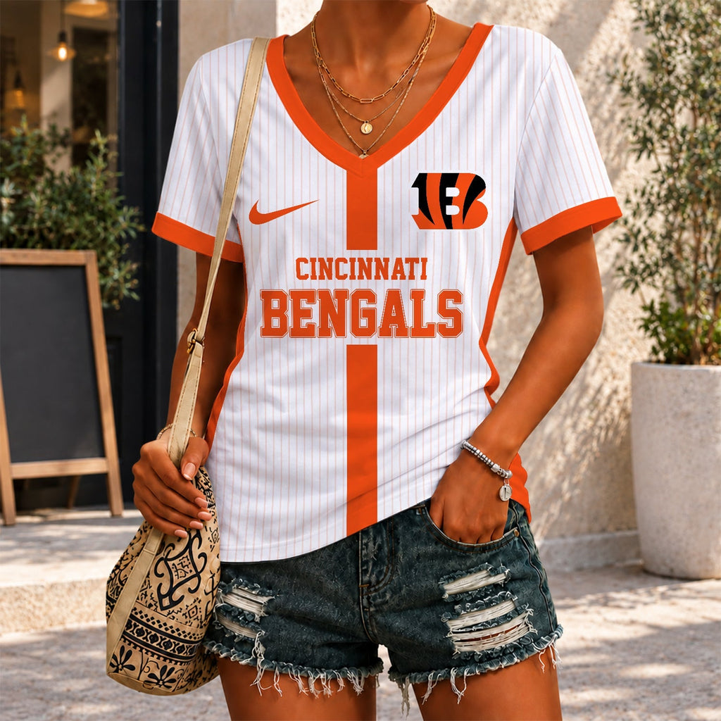 [SPECIAL OFFER] NEW CUSTOMIZED NFL16 CCB CINCINNATI BENGALS V-NECK FEMALE SHIRT