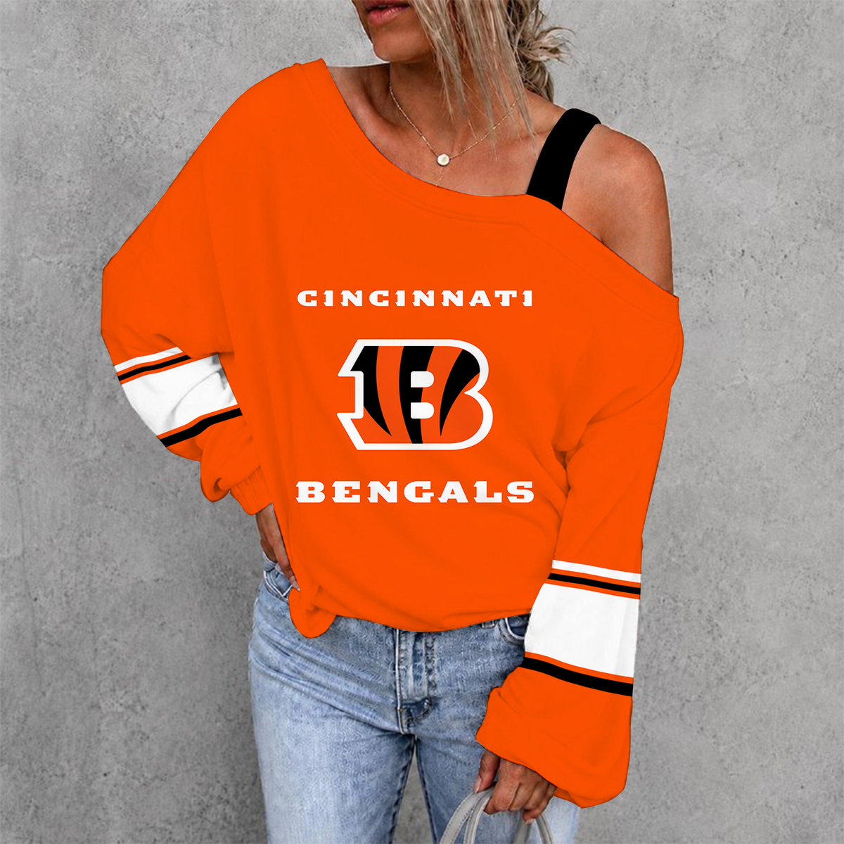 [SPECIAL OFFER] NEW CUSTOMIZED NFL16 CCB CINCINNATI BENGALS WOMEN'S OFF-SHOULDER LONG SLEEVE SHIRT