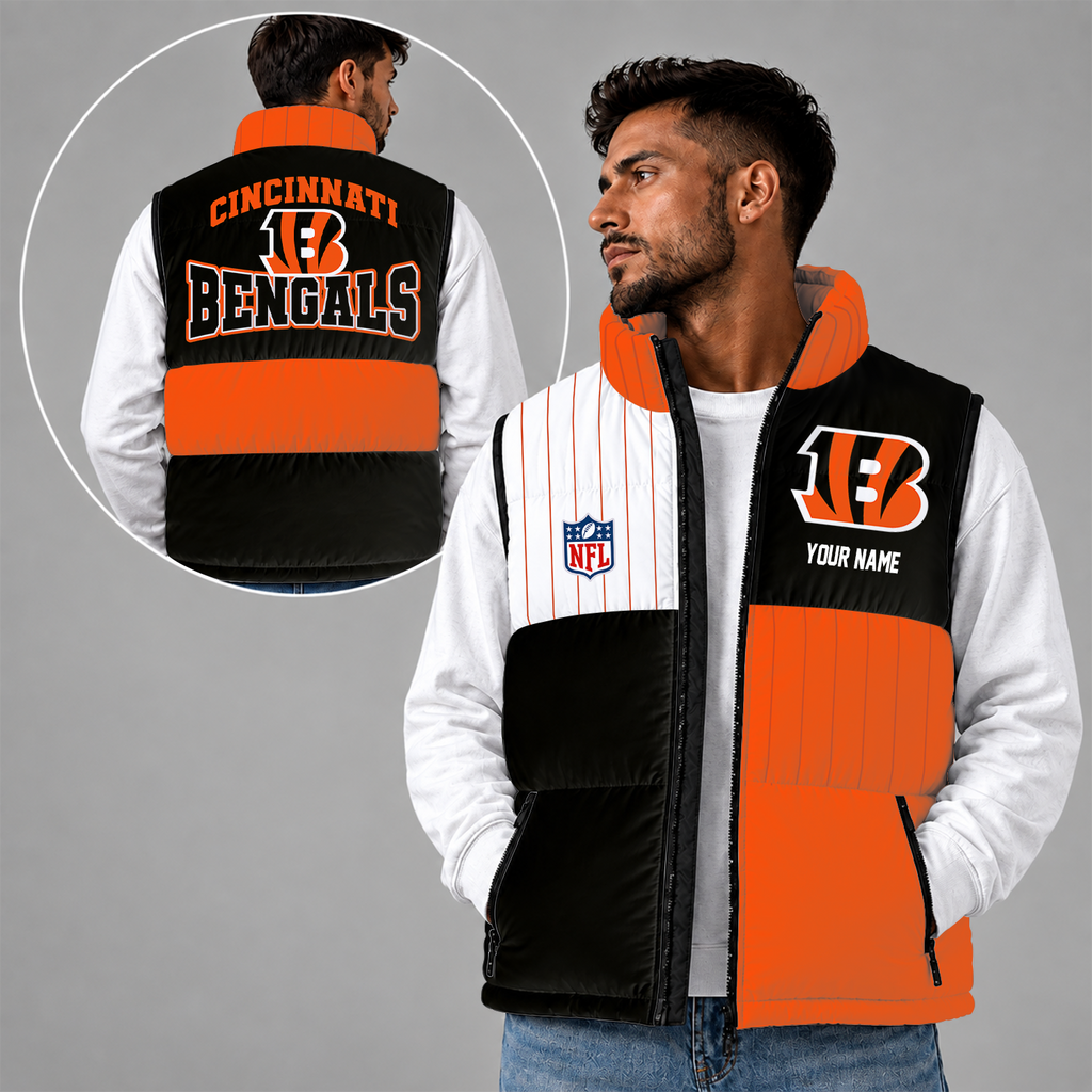 [SPECIAL OFFER] NEW CUSTOMIZED NFL16 CCB CINCINNATI BENGALS SLEEVELESS PUFFER VEST