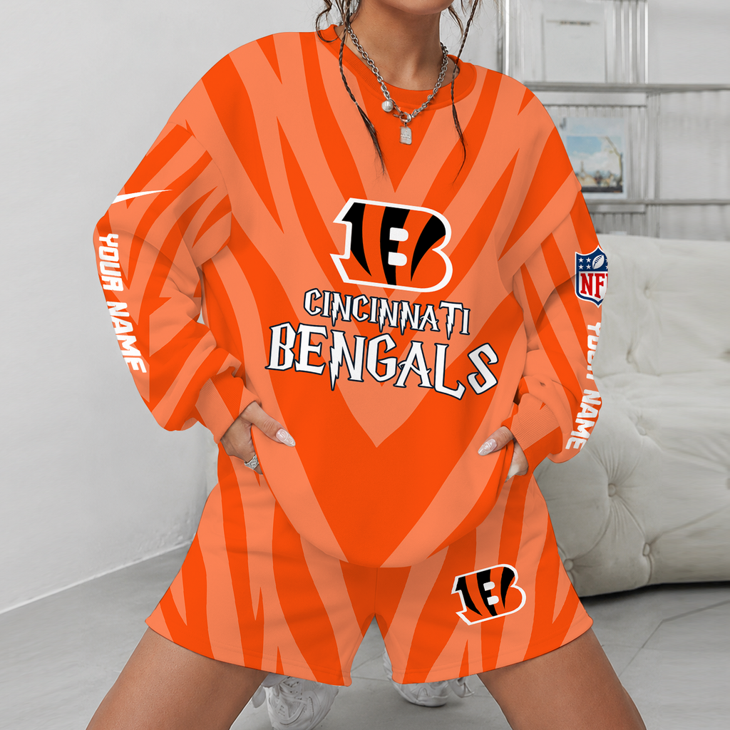 [SPECIAL OFFER] NEW CUSTOMIZED NFL16 CCB CINCINNATI BENGALS UNISEX SWEATSHIRT & SHORTS SET