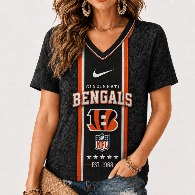 [SPECIAL OFFER] NEW CUSTOMIZED NFL16 CCB CINCINNATI BENGALS V-NECK FEMALE SHIRT