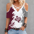 [FAN FAVORITE] NEW CUSTOMIZED NCAA FBS16 TAA TEXAS A&M AGGIES CRISS CROSS V-NECK TOP