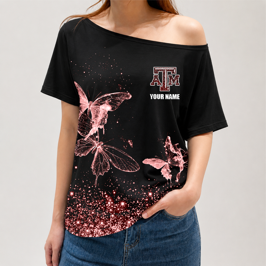 [FAN FAVORITE] NEW CUSTOMIZED NCAA FBS16 TAA TEXAS A&M AGGIES OFF-SHOULDER SHIRT