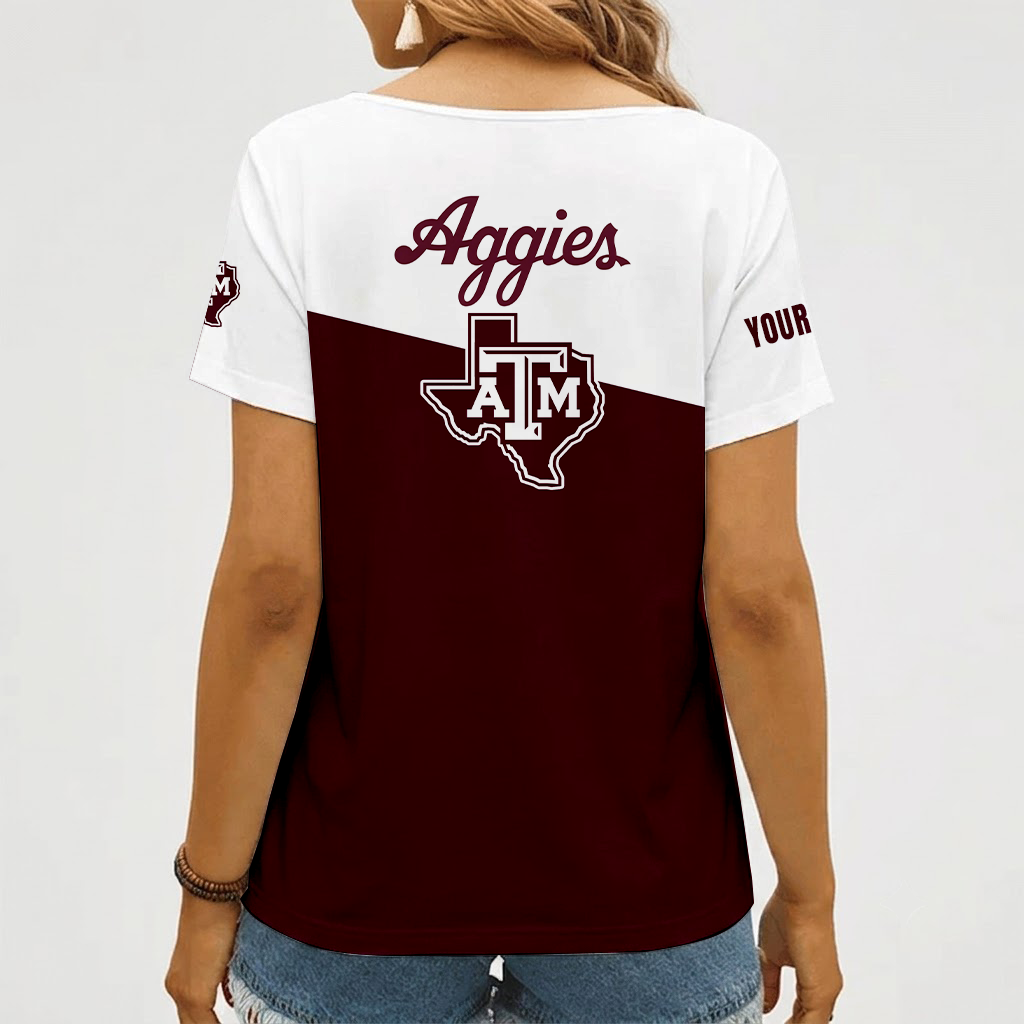 [FAN FAVORITE] NEW CUSTOMIZED NCAA FBS16 TAA TEXAS A&M AGGIES V-NECK FEMALE SHIRT