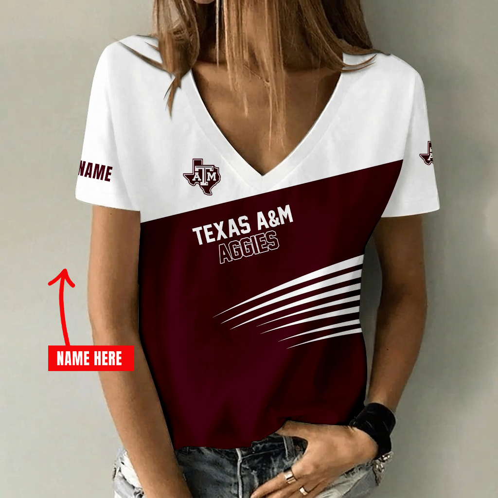 [FAN FAVORITE] NEW CUSTOMIZED NCAA FBS16 TAA TEXAS A&M AGGIES V-NECK FEMALE SHIRT