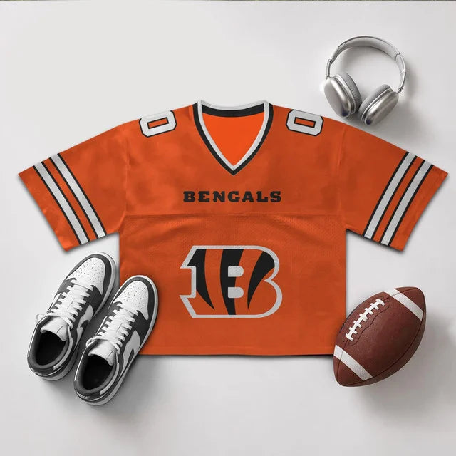 [SPECIAL OFFER] NEW CUSTOMIZED NFL16 CCB CINCINNATI BENGALS V-NECK JERSEY CROP TOP