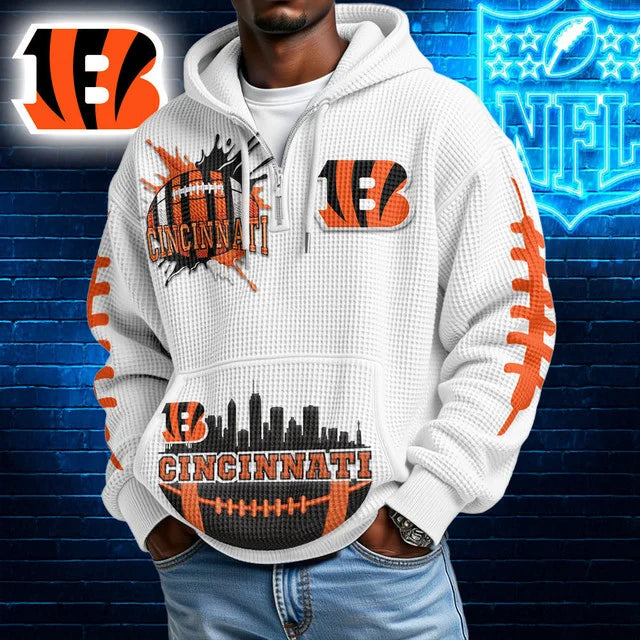 [SPECIAL OFFER] NEW CUSTOMIZED NFL16 CCB CINCINNATI BENGALS WAFFLE FULL ZIP HOODIE