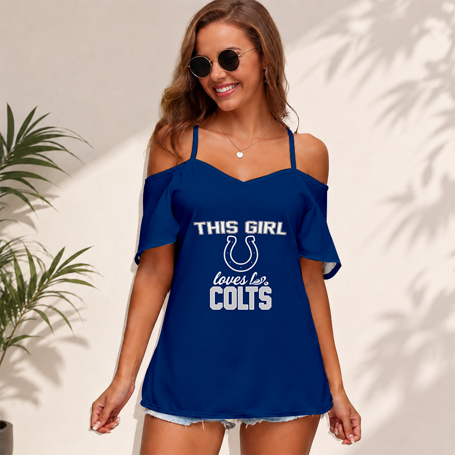 [SPECIAL OFFER] NEW CUSTOMIZED NFL17 IDC INDIANAPOLIS COLTS WOMEN'S STRAPPY OFF-SHOULDER TOP